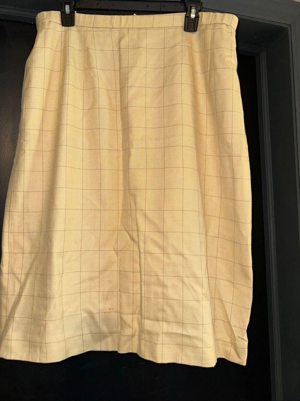 Vintage Pendleton Windowpane Plaid Pencil Skirt Wool silk Blend 16 Tan Yellow US